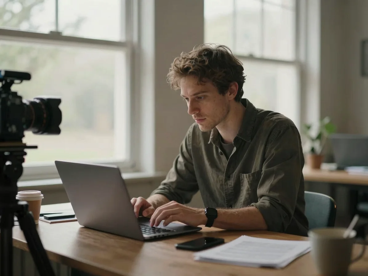 Behind-the-scenes shot of a creative director reviewing content o