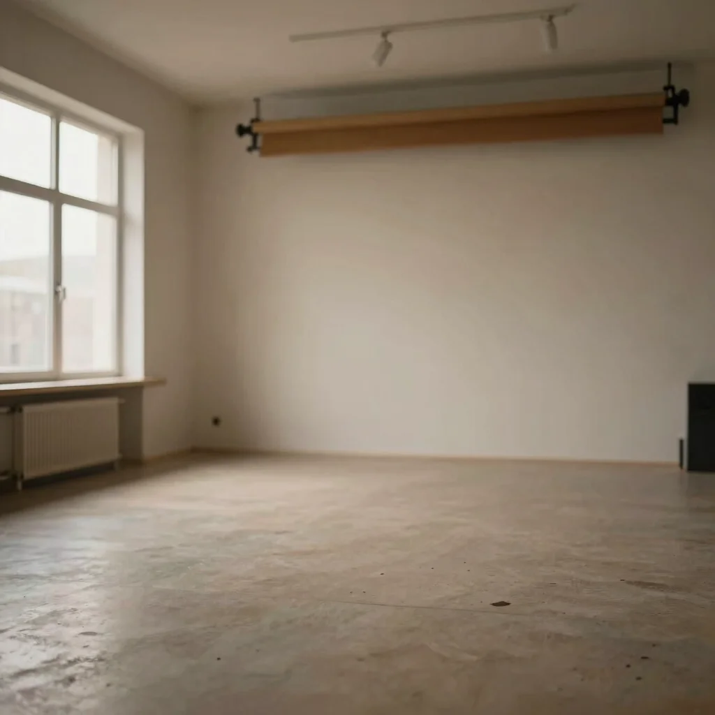Wide clean workspace view of a studio setup for a digital campaign, soft studio overhead lighting, muted earthy tones