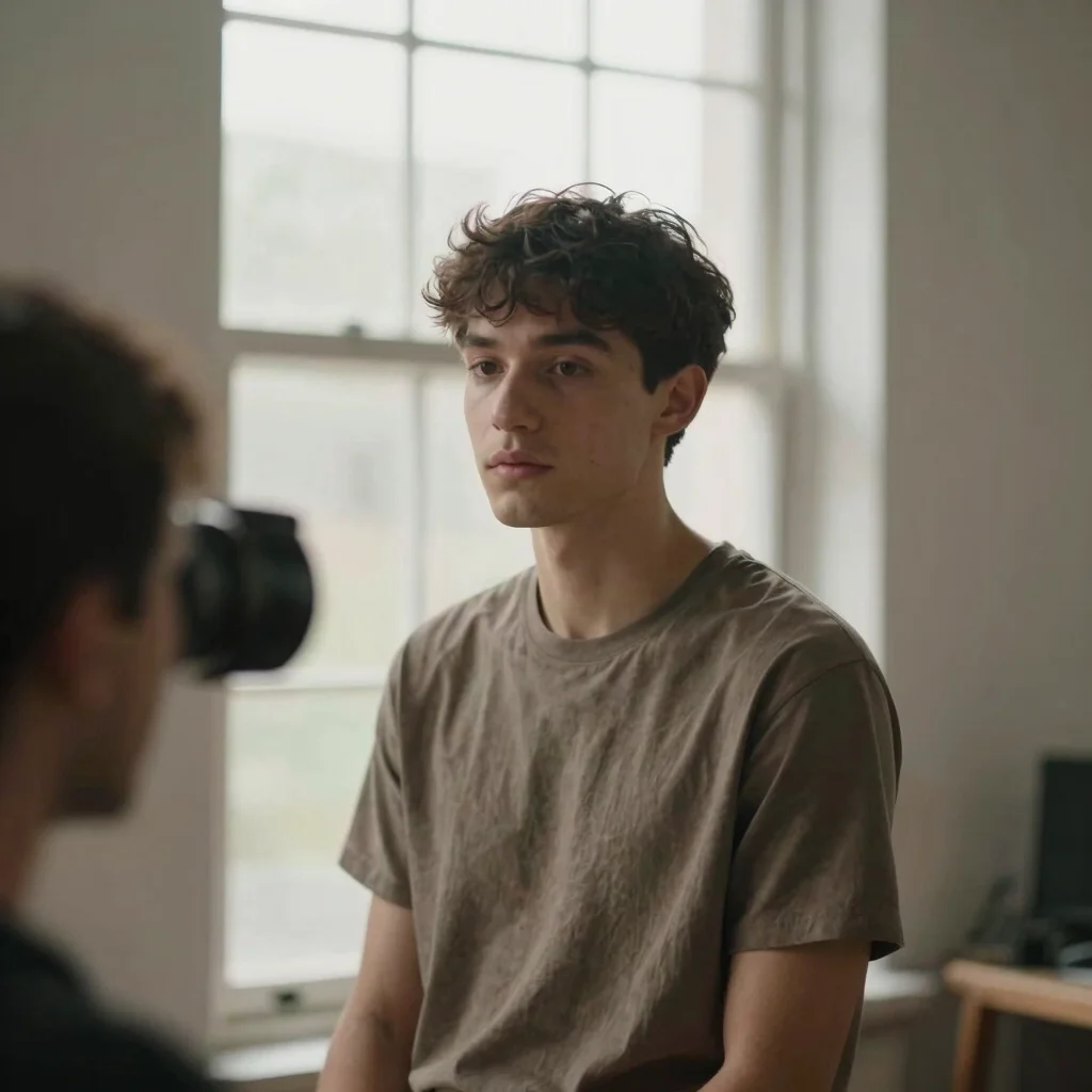 Creator portrait, soft natural window light, muted earthy tones, shallow depth of field, 35mm lens, behind-the-scenes st